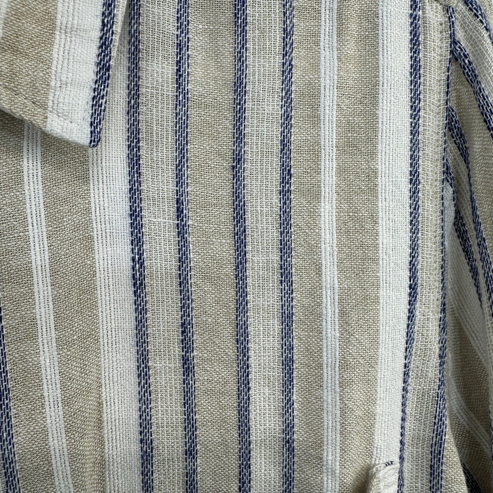 Banana Republic Linen Blend Striped Button Up Shirt Womens Medium Beige Navy - Picture 4 of 7